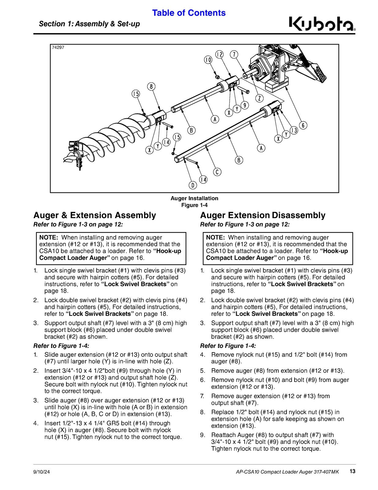 LAND PRIDE CSA10 Series Compact Augers Operators Manual - WIRE BOUND - COVERS