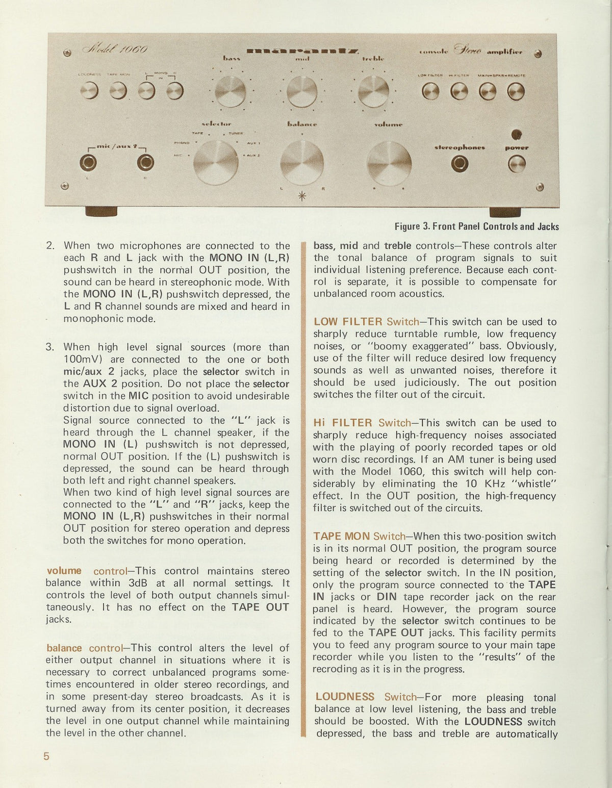 MARANTZ Model 1060 Console Stereo Amplifier Handbook Of Instructions Manual