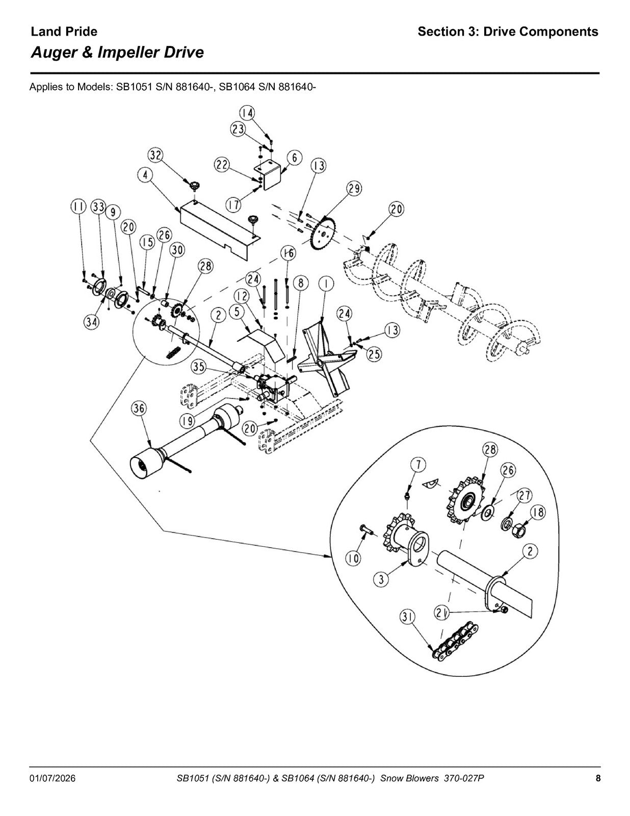 LAND PRIDE SB10 Series Snow Blowers Parts Manual 2025 - WIRE BOUND - COVERS
