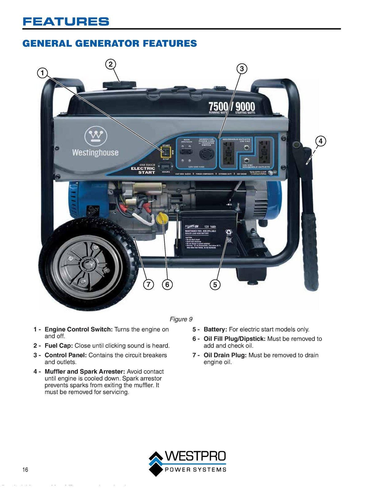 WESTINGHOUSE WHL 1000 2500 up to 7500 Portable Generator Owners Manual - BOUND