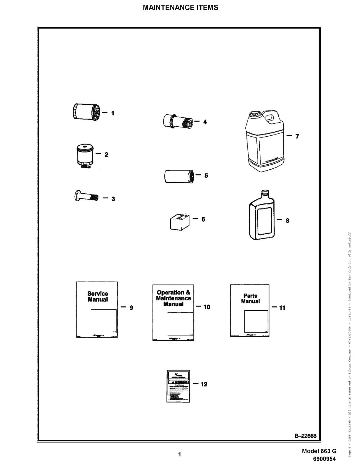 BOBCAT 863 G-Series Skid Steer Loader Parts Manual SN 514440001 Up - WIRE BOUND