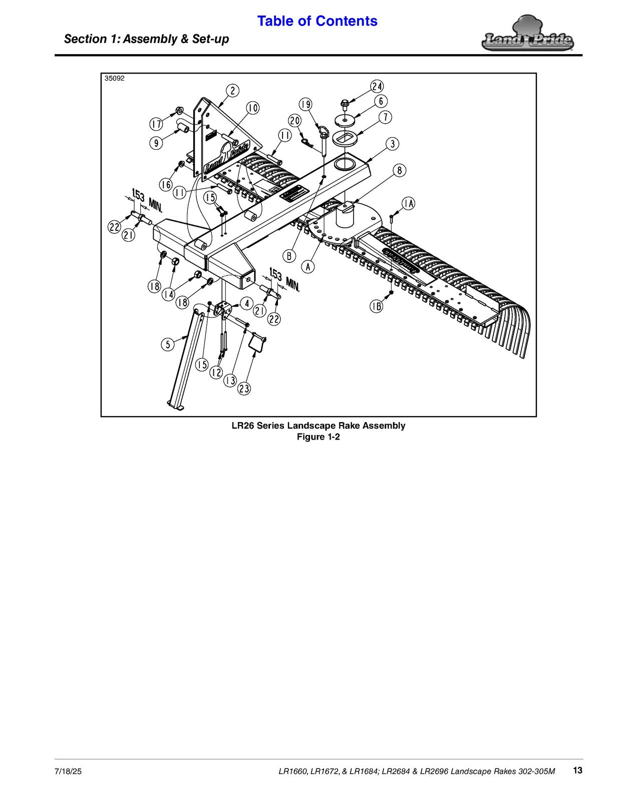 LAND PRIDE LR16 Series Landscape Rakes Operators Manual - WIRE BOUND - COVERS