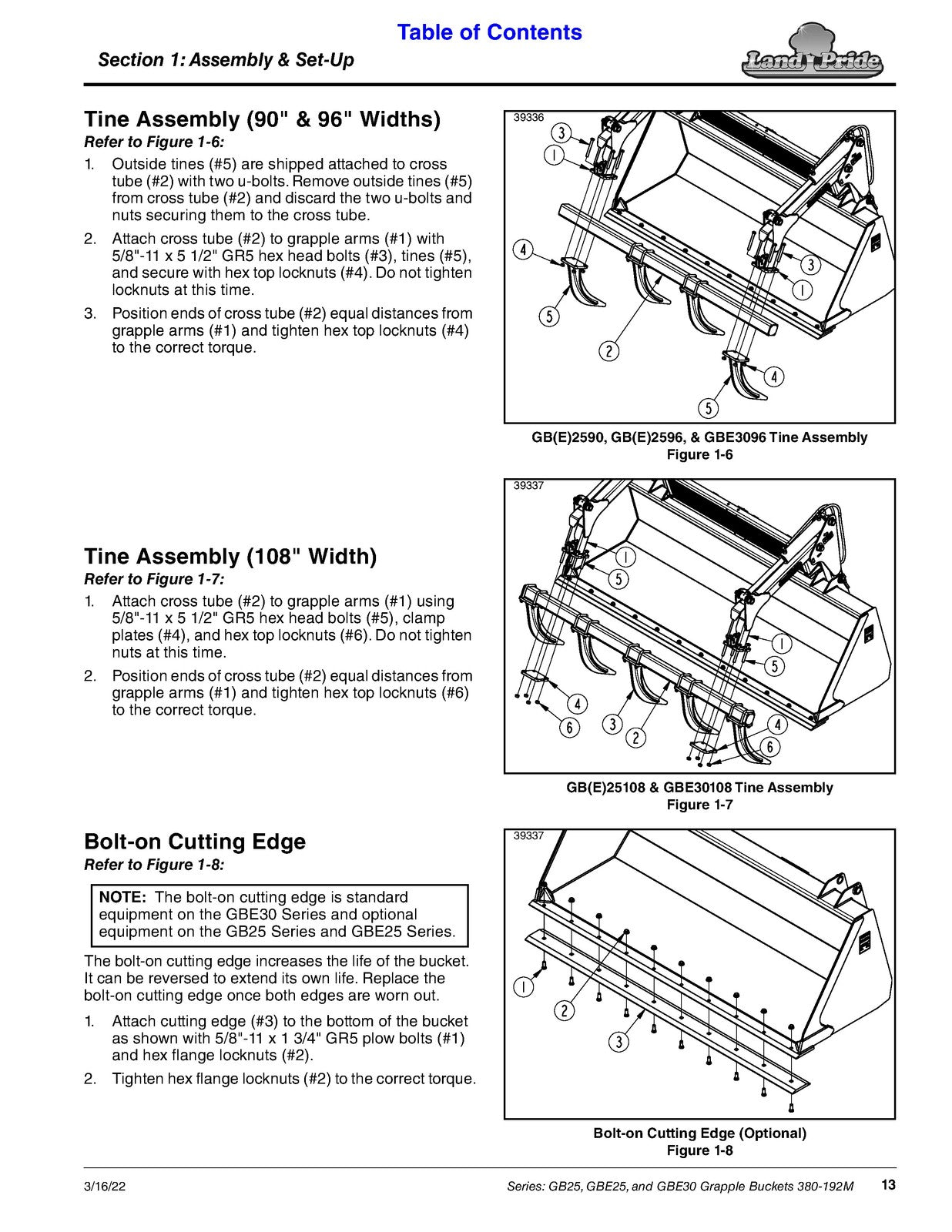 LAND PRIDE GB2596 Series Grapple Buckets Operators Manual - WIRE BOUND - COVERS