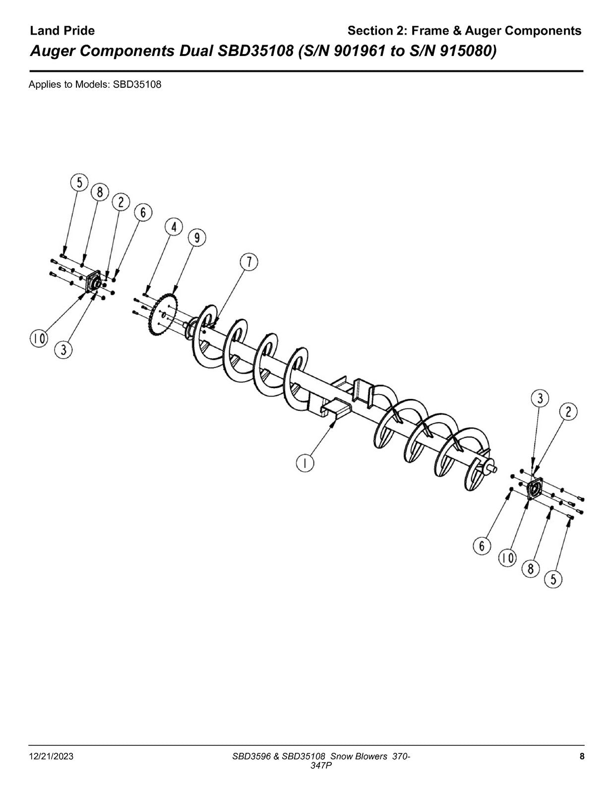 LAND PRIDE SBD3596 Series Snow Blowers Parts Manual 2023 - WIRE BOUND - COVERS