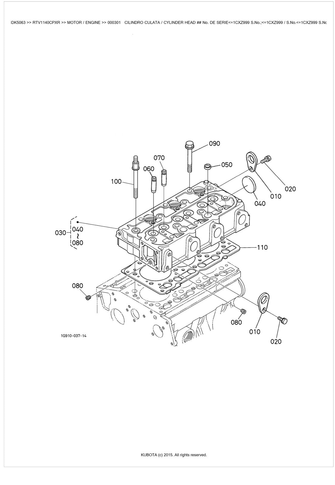 KUBOTA RTV1140CPX CPXR Parts Service Operators Manual BUNDLE - WIRE BOUND