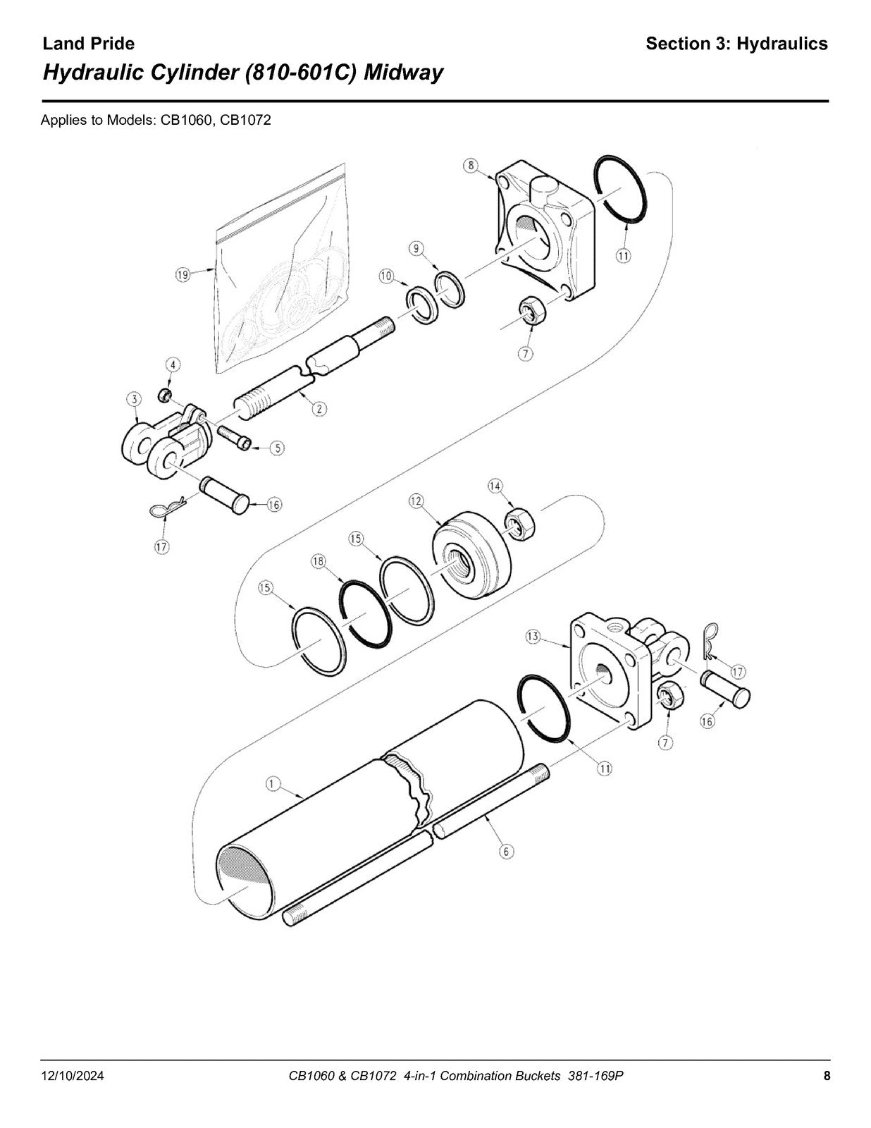 LAND PRIDE CB10 Series Combination Bucket Parts Manual 2024 - WIRE BOUND