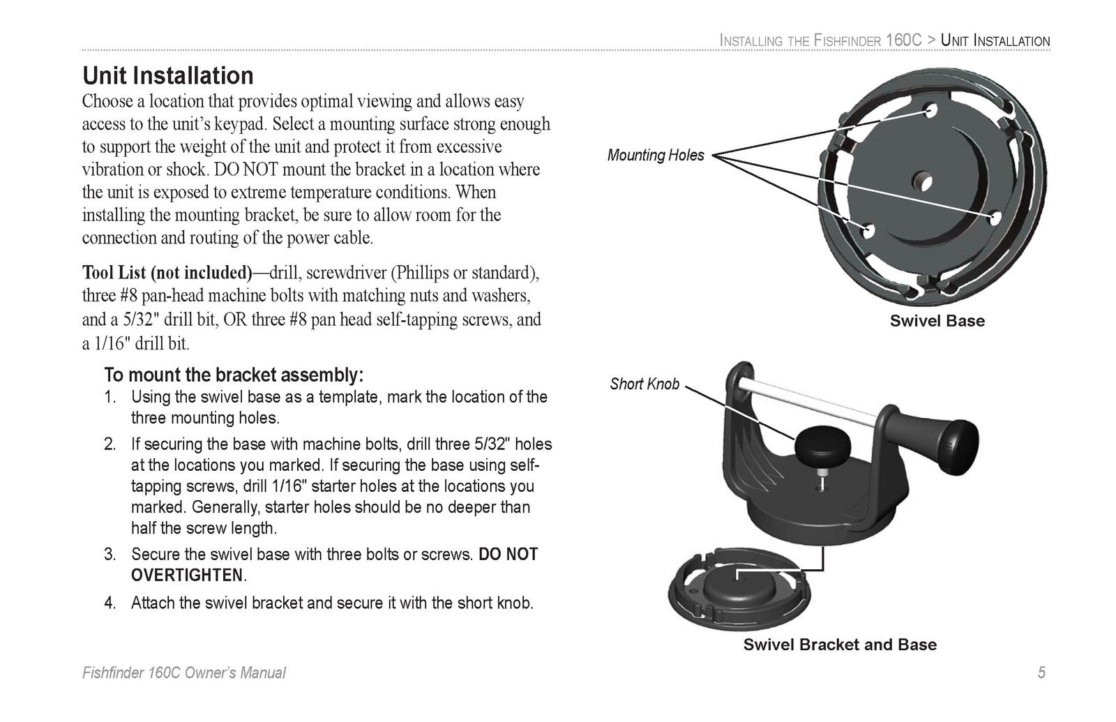 GARMIN Fishfinder 160C Color Sonar Owners Manual 2006 - WIRE BOUND - COVERS