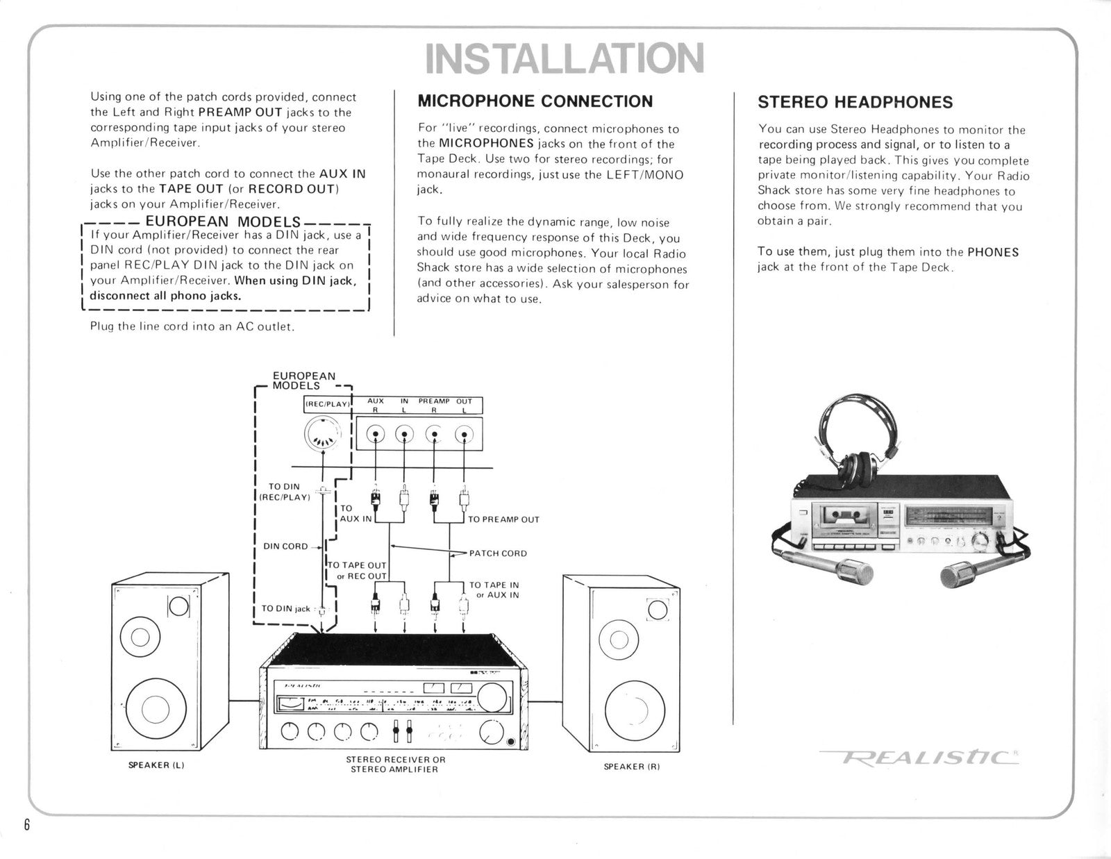 REALISTIC SCT-31 Stereo Cassette Tape Deck Owners Manual - WIRE BOUND - COVERS