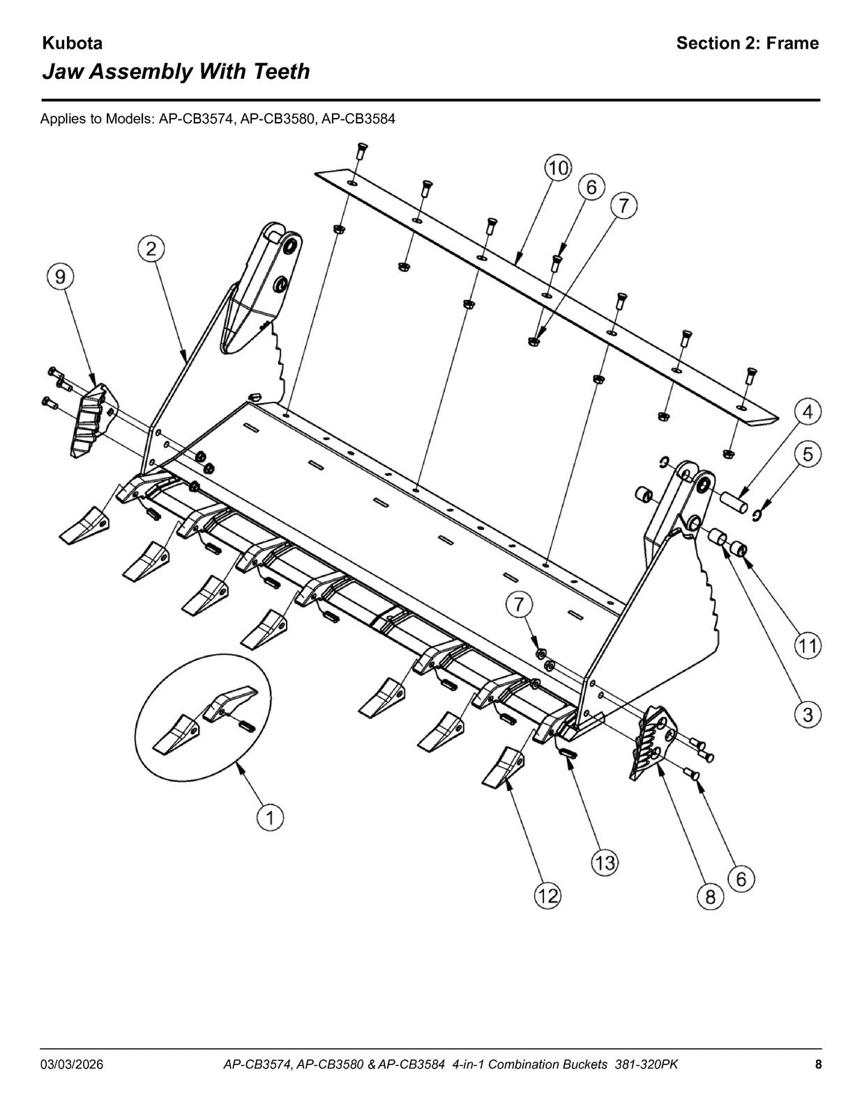 LAND PRIDE CB35 Series Combination Bucket Parts Manual 2026 - WIRE BOUND