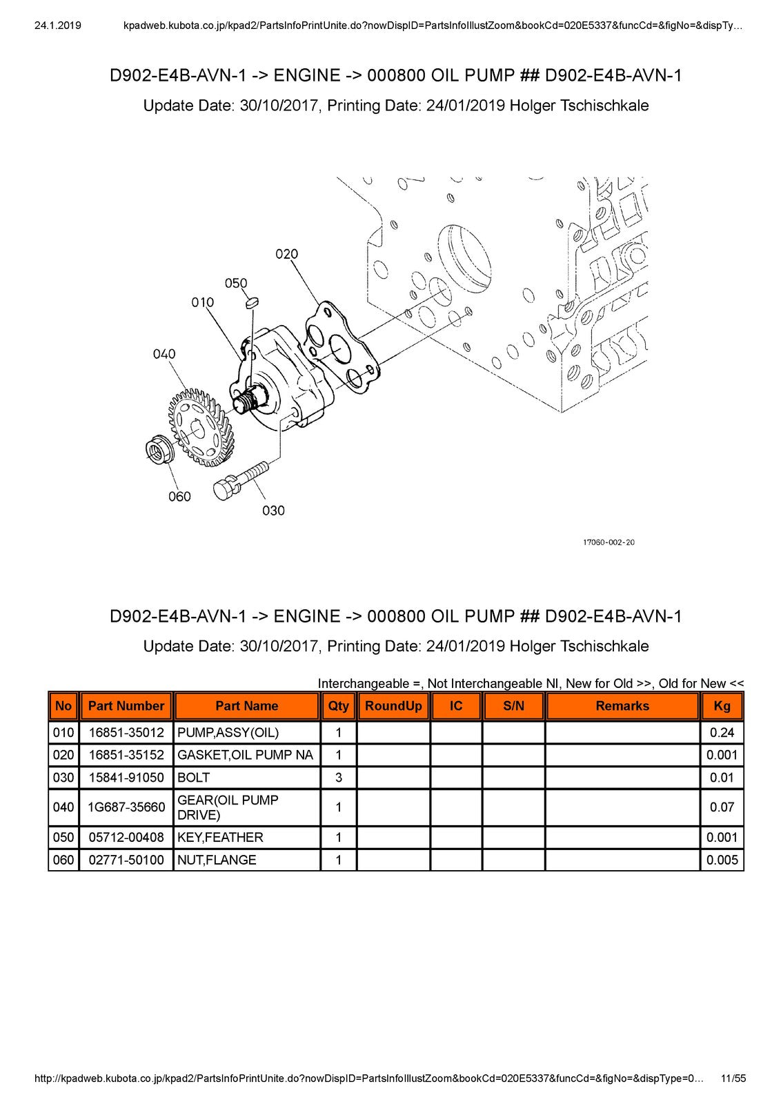 KUBOTA D902-E4B Engine Illustrated Parts List Manual - WIRE BOUND - TOUGH COVERS