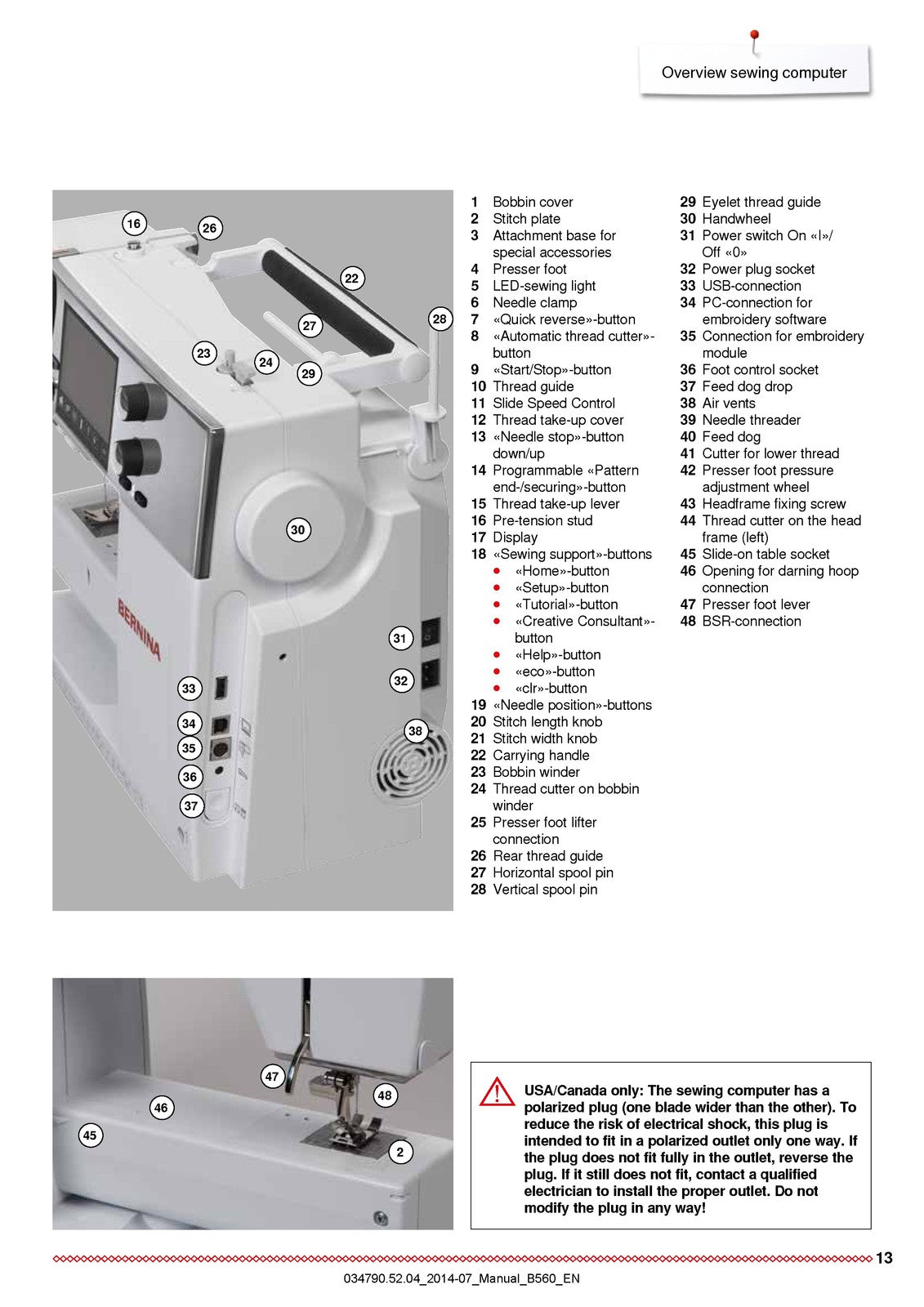 BERNINA 560 Sewing Machine User Manual - STEEL WIRE BOUND - PROTECTIVE COVERS