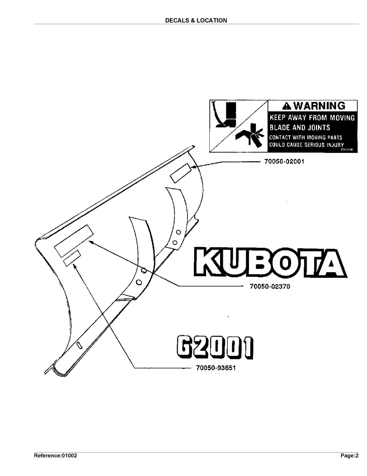 KUBOTA G2001 Parts Manual - STEEL WIRE BOUND - PROTECTIVE COVERS