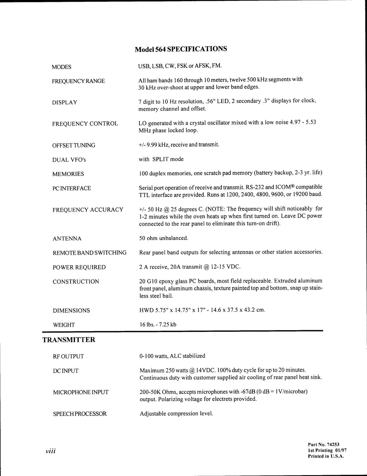 TEN-TEC OMNI VI Plus Model 564 Operating Instructions Manual - WIRE BOUND