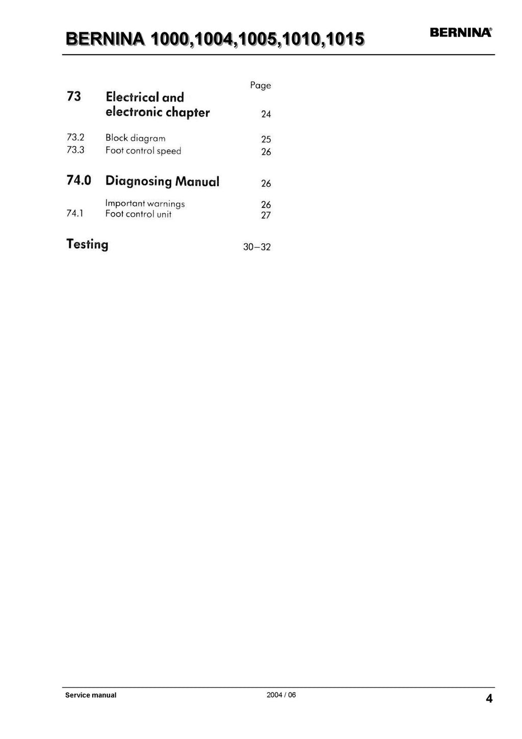BERNINA 1000 1004 1005 1010 1015 SERVICE MANUAL (NOT User Manual) BOUND, COVERS