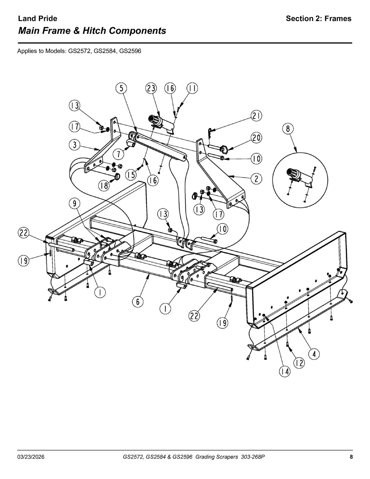 LAND PRIDE GS25 Series Grading Scrapers Parts Manual 2026 - WIRE BOUND - COVERS