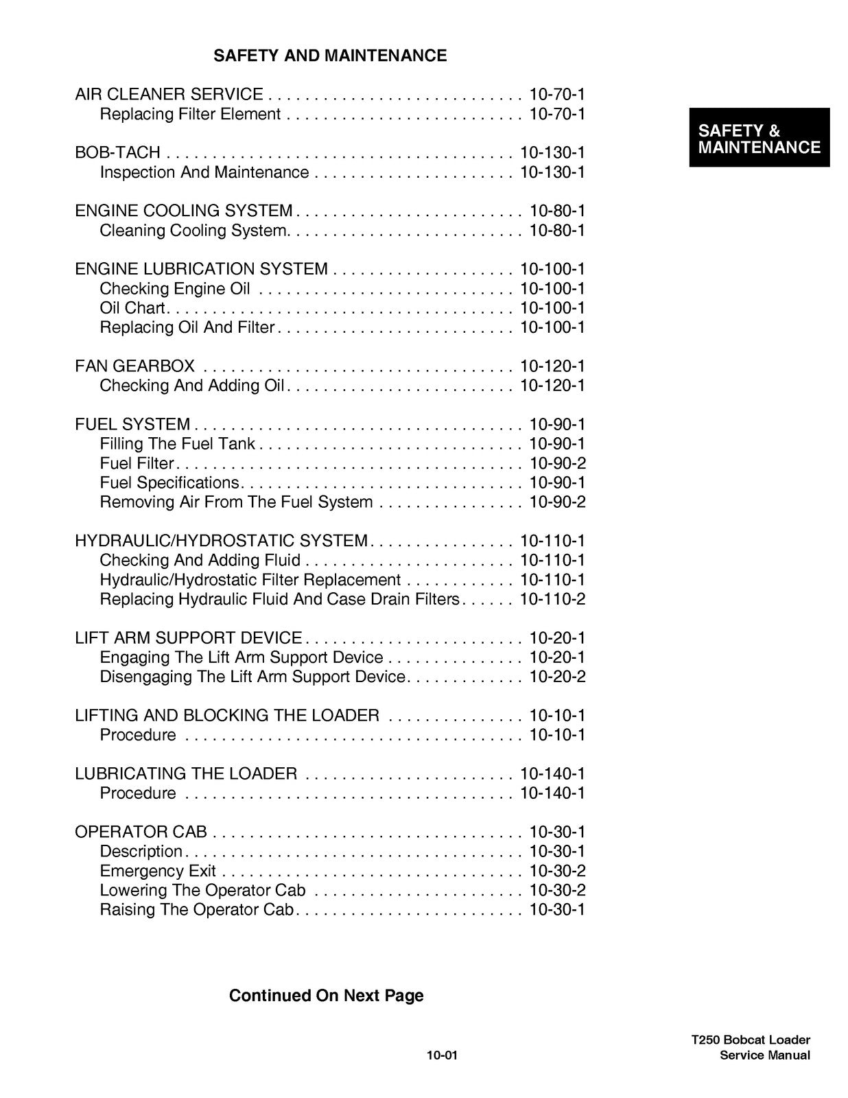 BOBCAT T250 Turbo High Flow SERVICE MANUAL SN 523111001 SN 523011001 and Up