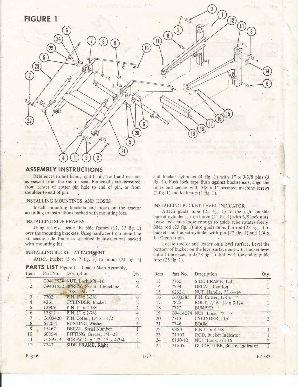 KUBOTA Model 1200 Loader For L-Series Tractors Owners Manual - WIRE BOUND