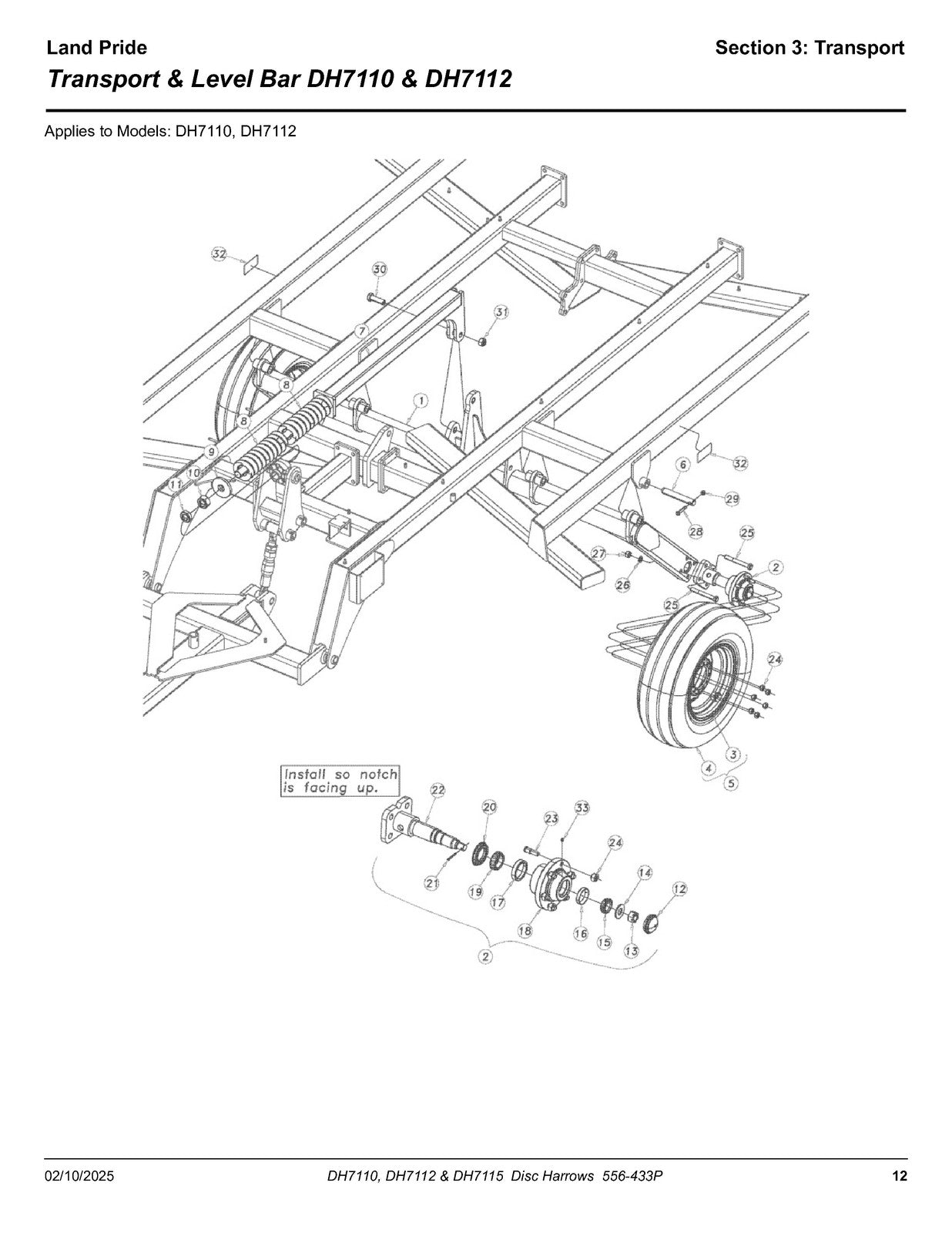 LAND PRIDE DH7100 Series Disc Harrows Parts Manual 2025 - WIRE BOUND - COVERS