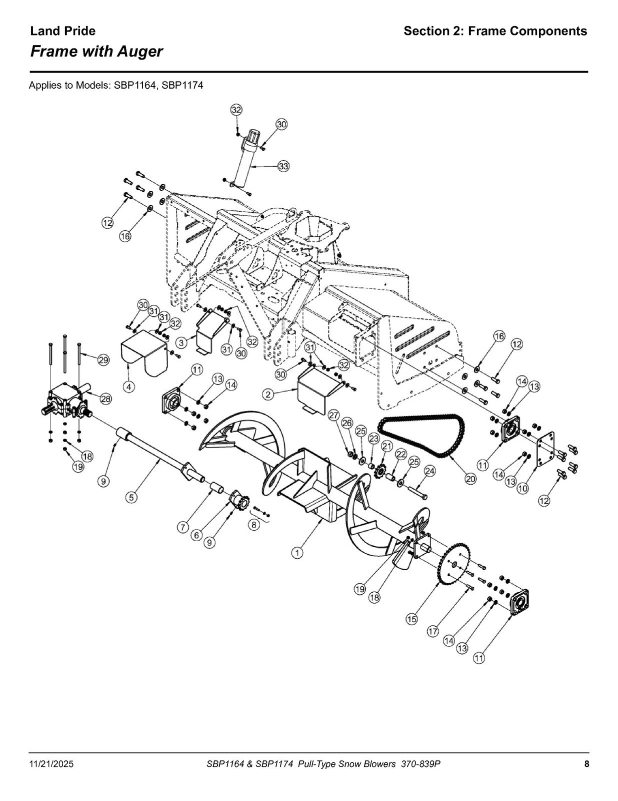 LAND PRIDE SBP11 Series Snow Blowers Parts Manual 2025 - WIRE BOUND - COVERS