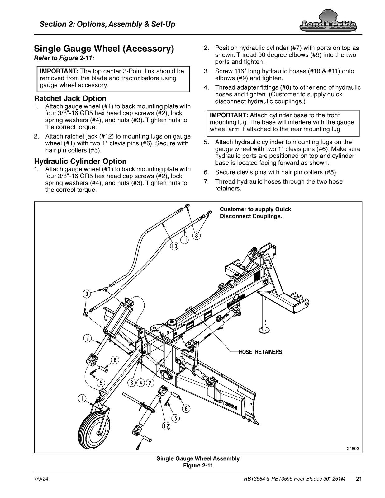 LAND PRIDE RBT35 Series Rear Blades Operators Manual - WIRE BOUND - TOUGH COVERS