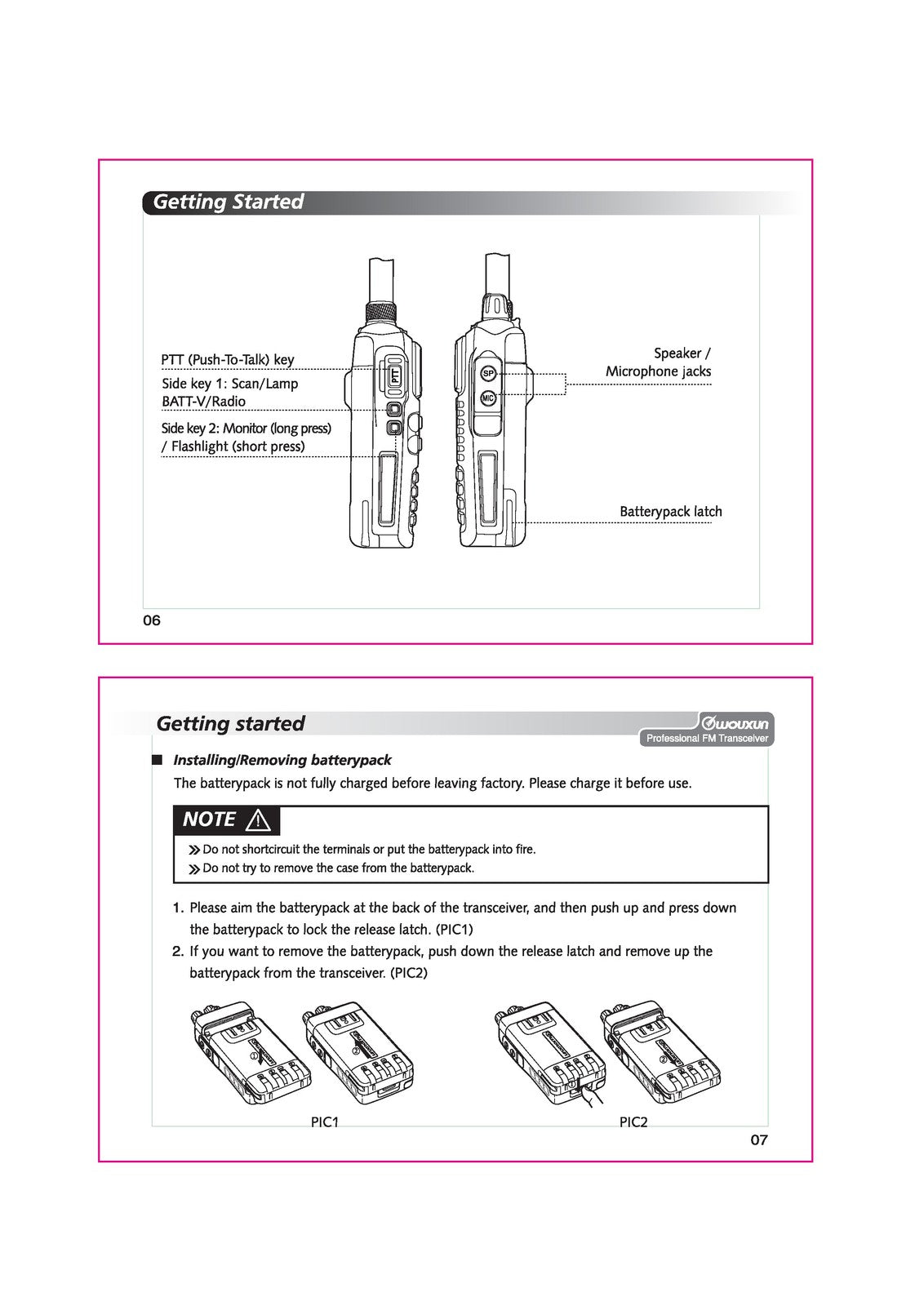 WOUXUN KG-UV899 Portable Two-Way Radio Operating Manual - WIRE BOUND - COVERS