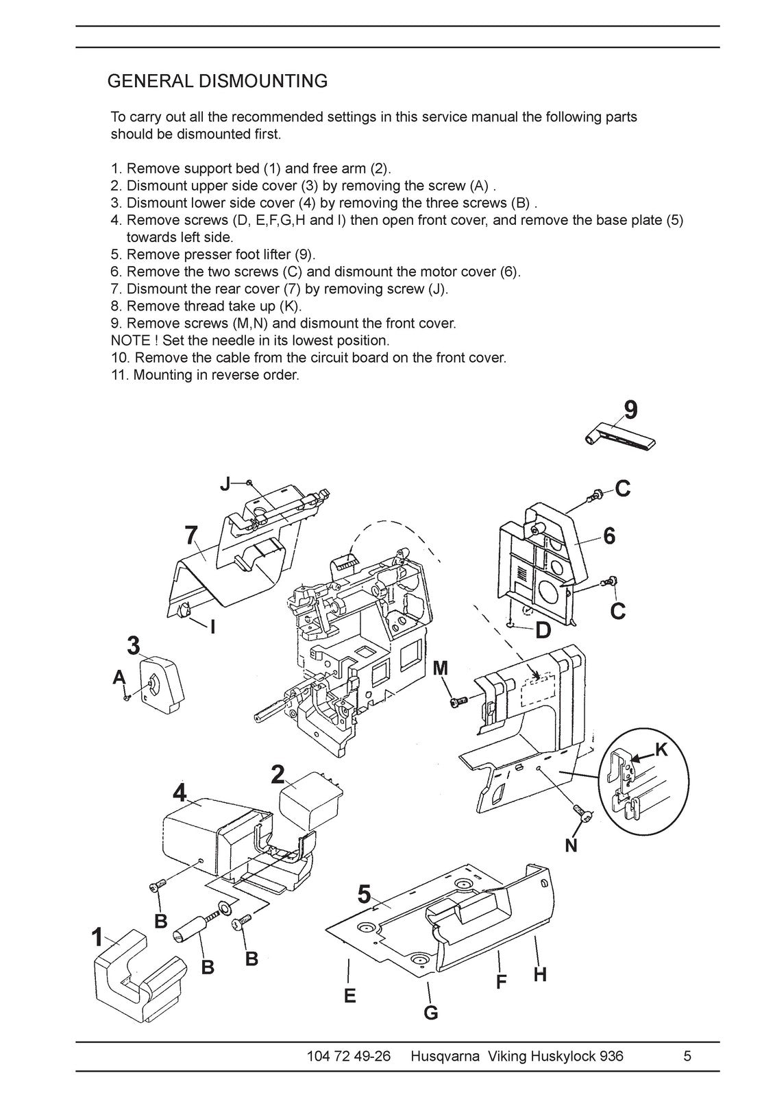 HUSQVARNA VIKING Huskylock 936 Service Manual 2005 - WIRE BOUND - TOUGH COVERS