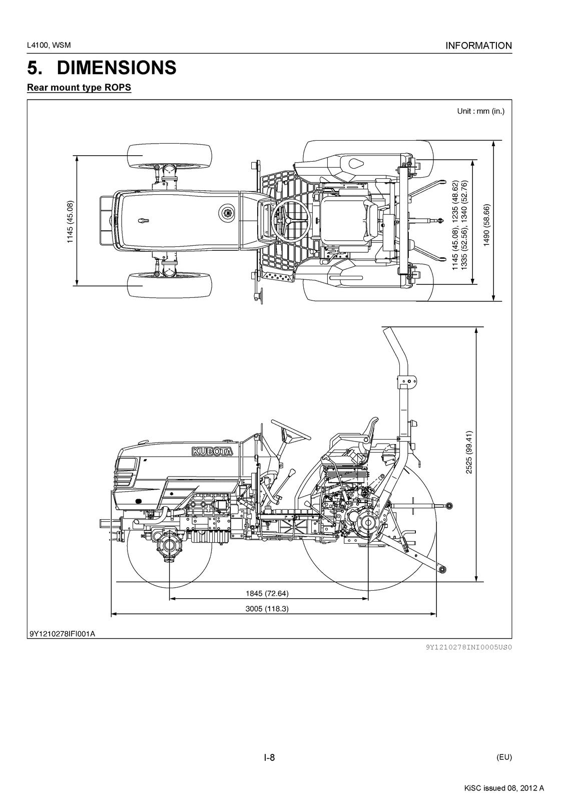 KUBOTA L4100 Tractor Workshop Manual 2009 - BOUND - COVERS - XL FOLDOUT PAGES