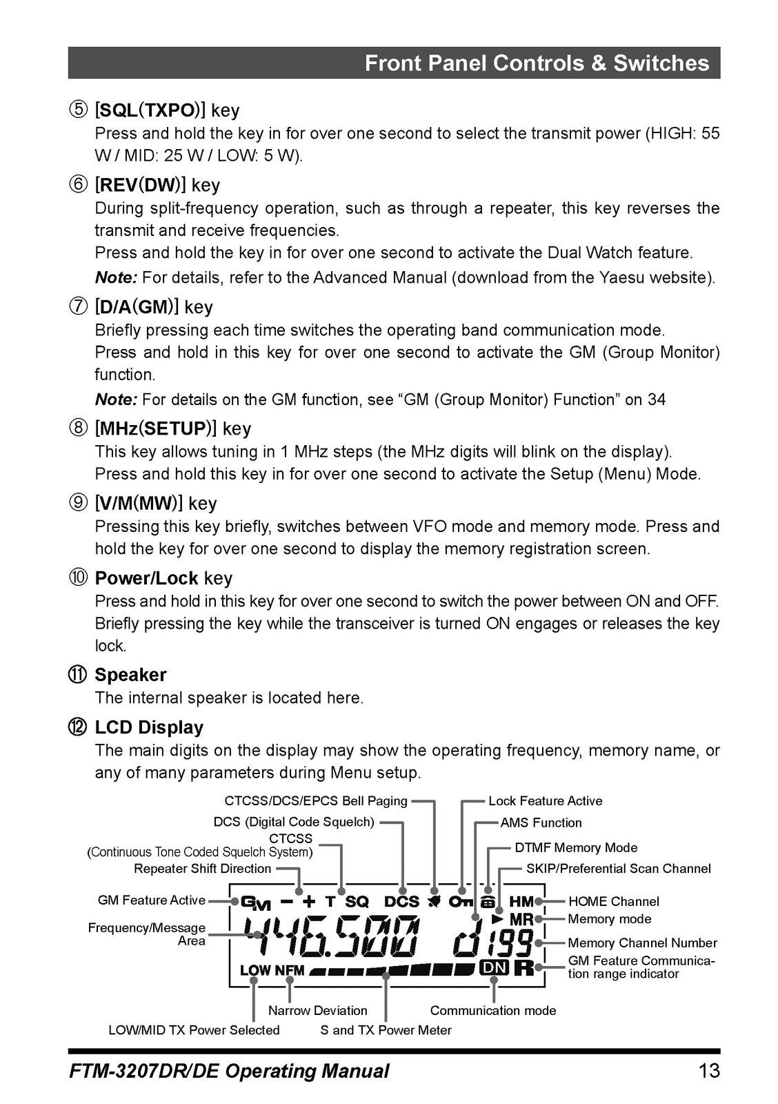 YAESU FTM-3207DR FTM-3207DR DE C4FM FM Transceiver Operating Manual - WIRE BOUND