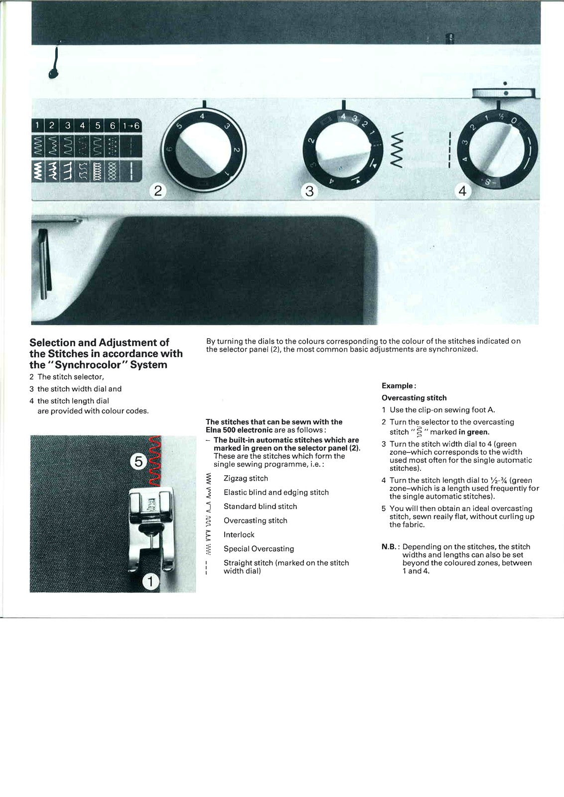 ELNA 500 Electronic Sewing Machine Instruction Manual - WIRE BOUND - COVERS