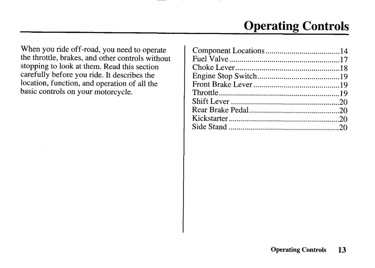 HONDA XR70R Owners Manual 1997 - STEEL WIRE BOUND - PROTECTIVE COVERS
