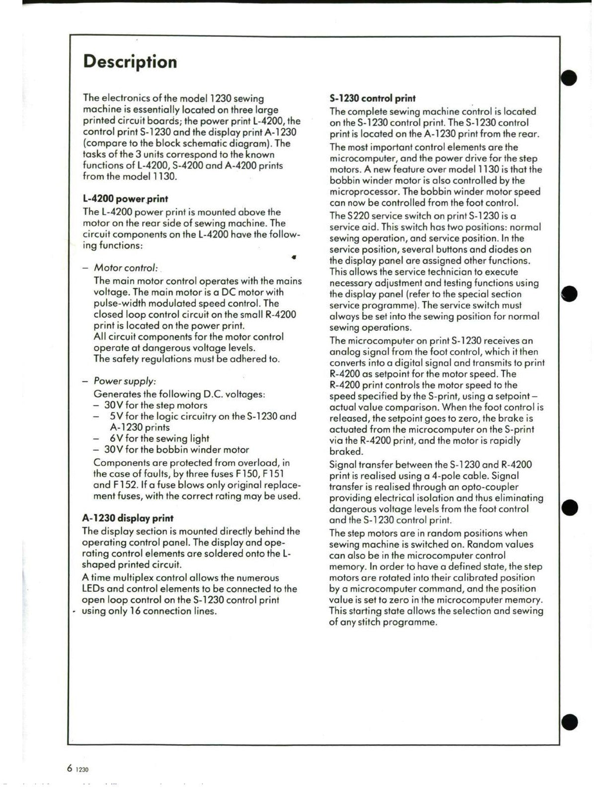 BERNINA 1230 SERVICE MANUAL Supplement to 1130 1120 - WIRE BOUND - TOUGH COVERS