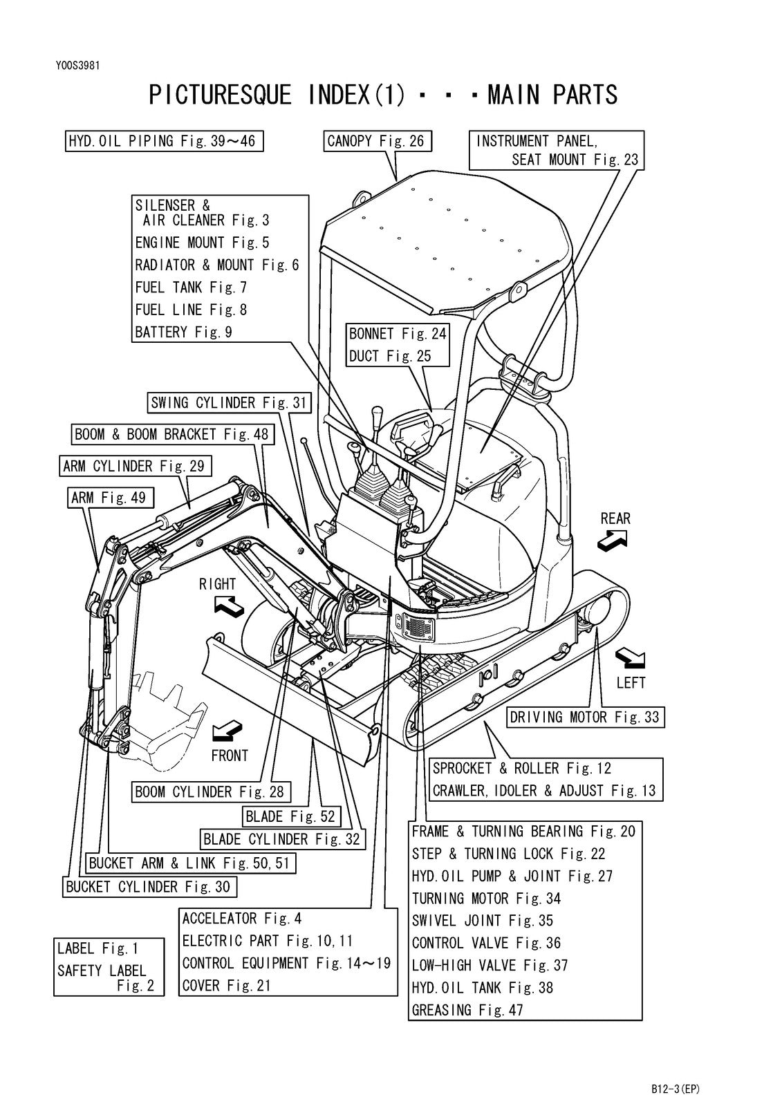 YANMAR B12-3 Crawler Back-Hoe Parts Catalog Manual - BOUND - COVERS - FOLDOUTS