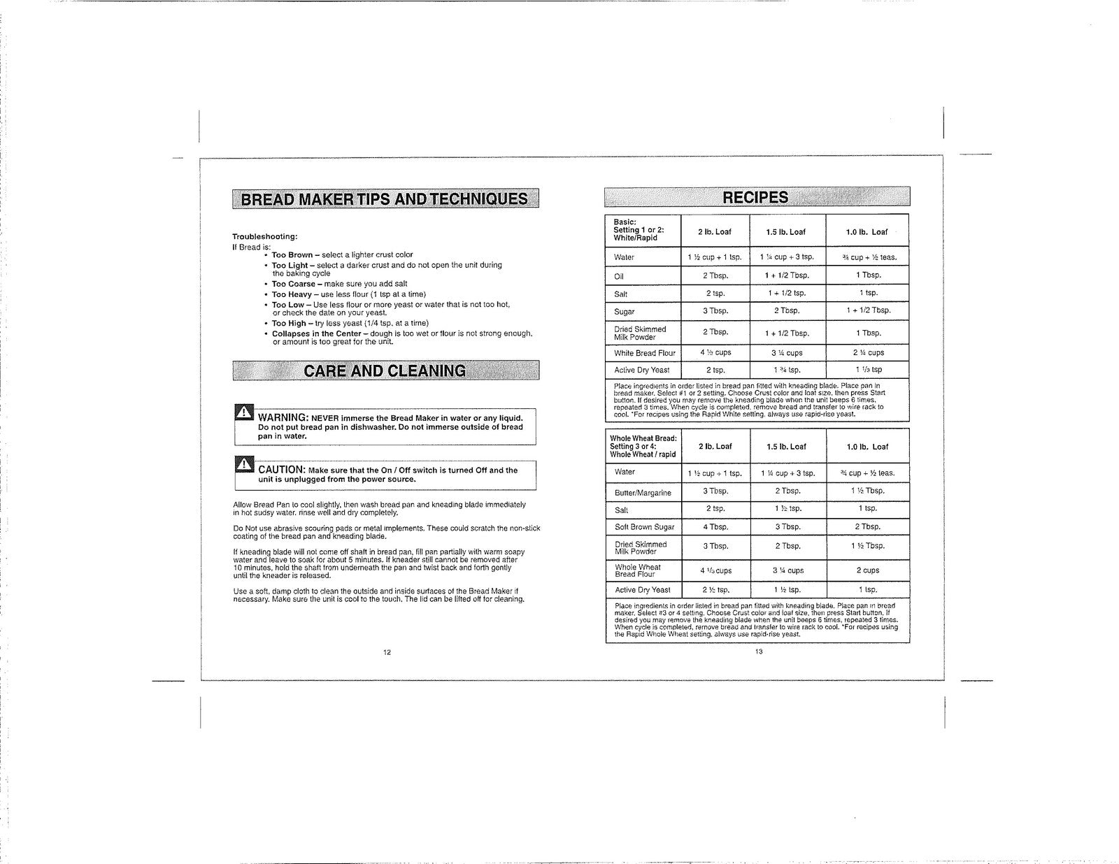KENMORE 10012934 Bread Maker Use And Care Manual - WIRE BOUND - TOUGH COVERS
