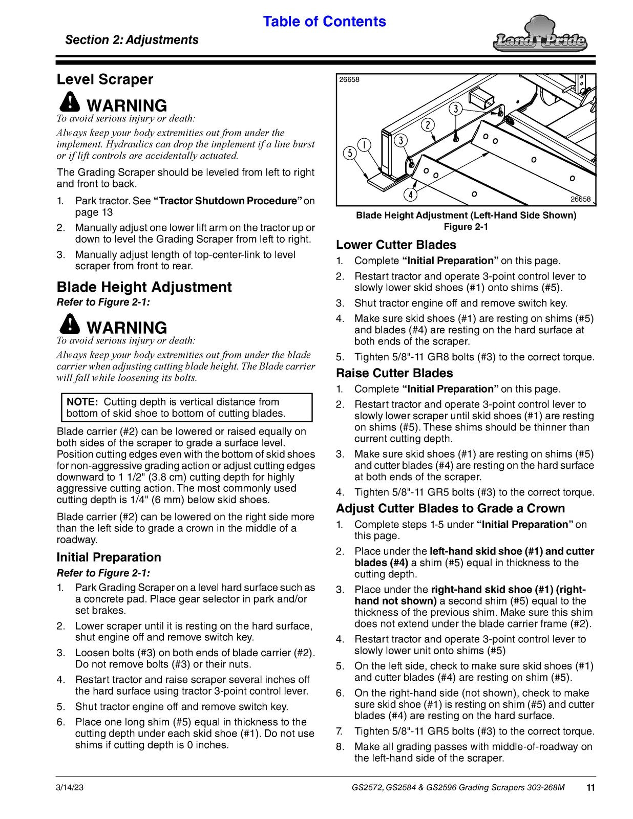 LAND PRIDE GS25 Series Grading Scrapers Operators Manual - WIRE BOUND - COVERS