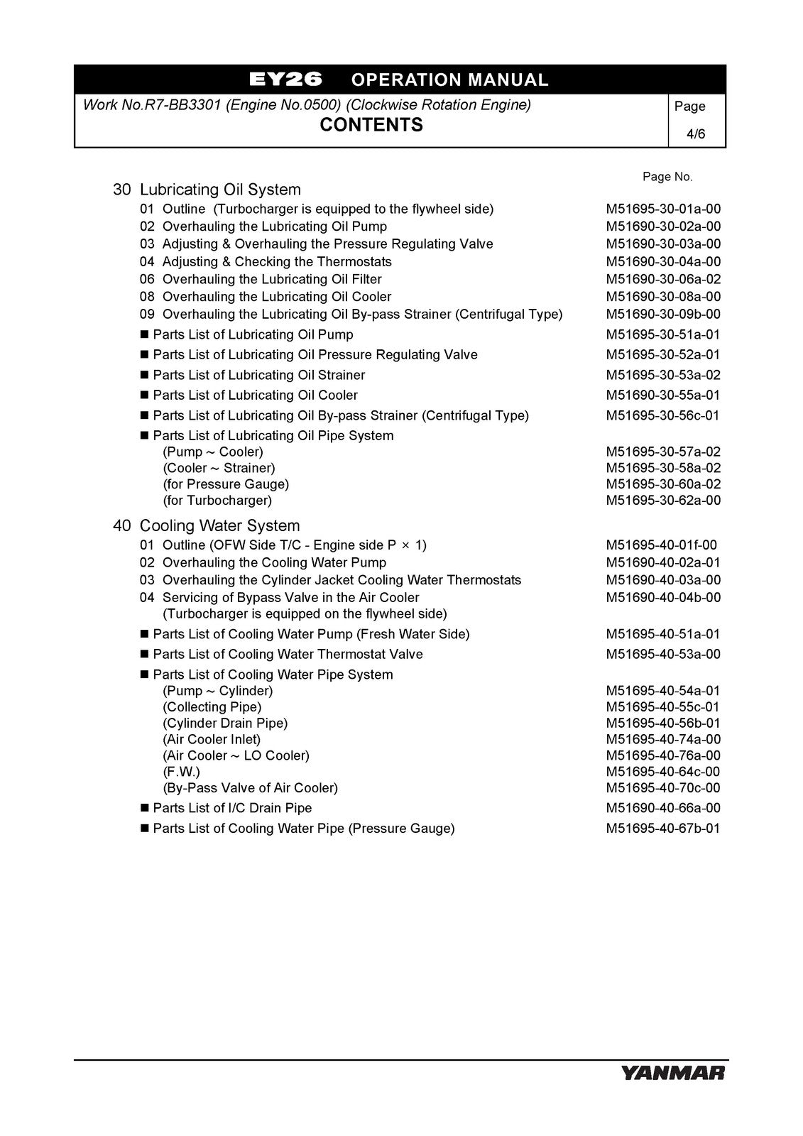 YANMAR 6EY26 Marine Propulsion Engine Operation Manual - WIRE BOUND - COVERS