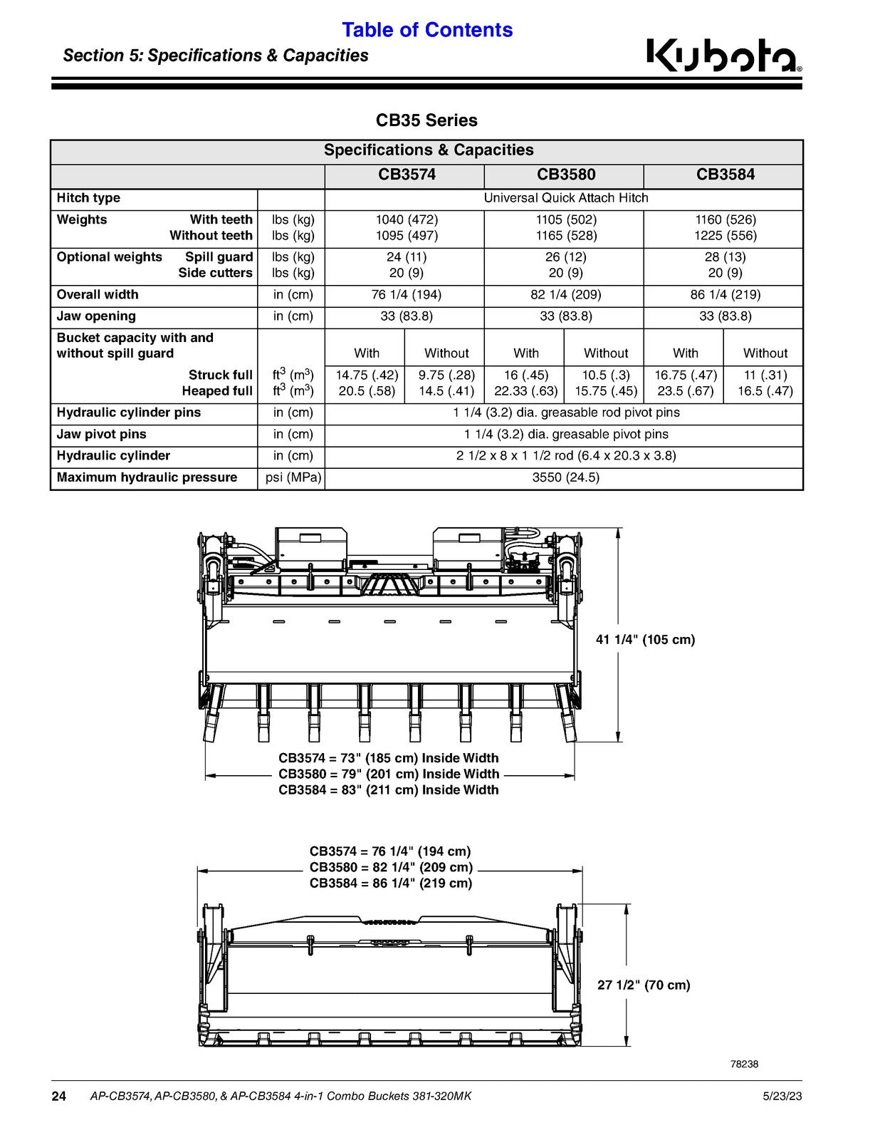 LAND PRIDE CB35 Series Combination Bucket Operators Manual - WIRE BOUND - COVERS