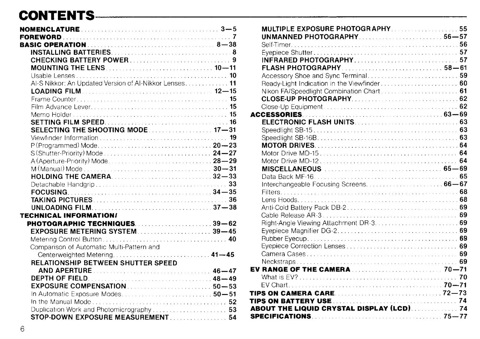 NIKON FA Camera Instuction Manual - BOUND - COVERS - XL FOLDOUT PAGES