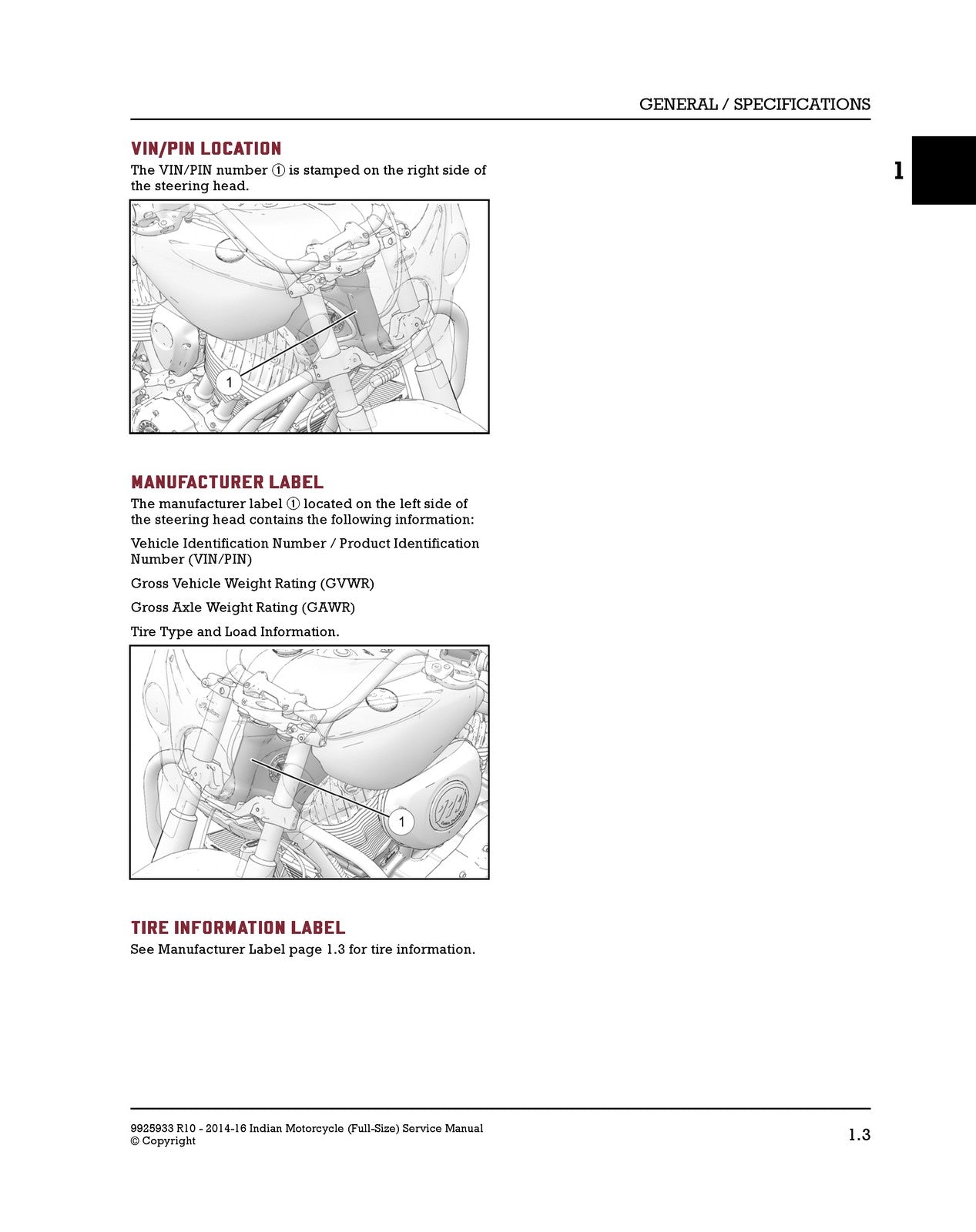 INDIAN Full Size Motorcycle Service Manual 2014-2016 - WIRE BOUND - TOUGH COVERS