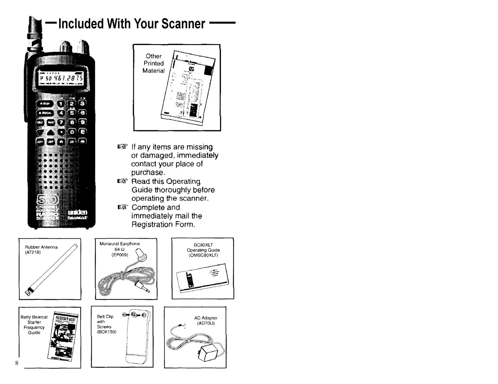 UNIDEN BEARCAT Scanner Operating Instructions Manual - BOUND - COVERS - FOLDOUTS
