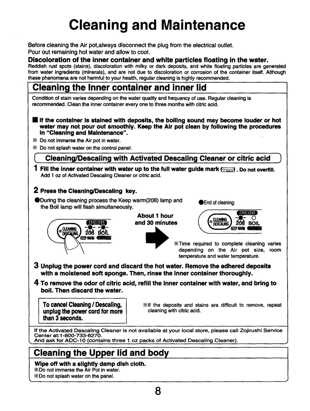 ZOJIRUSHI CW-PZC22 CW-PZC30 Electric Air Pot Operating Instructions Manual