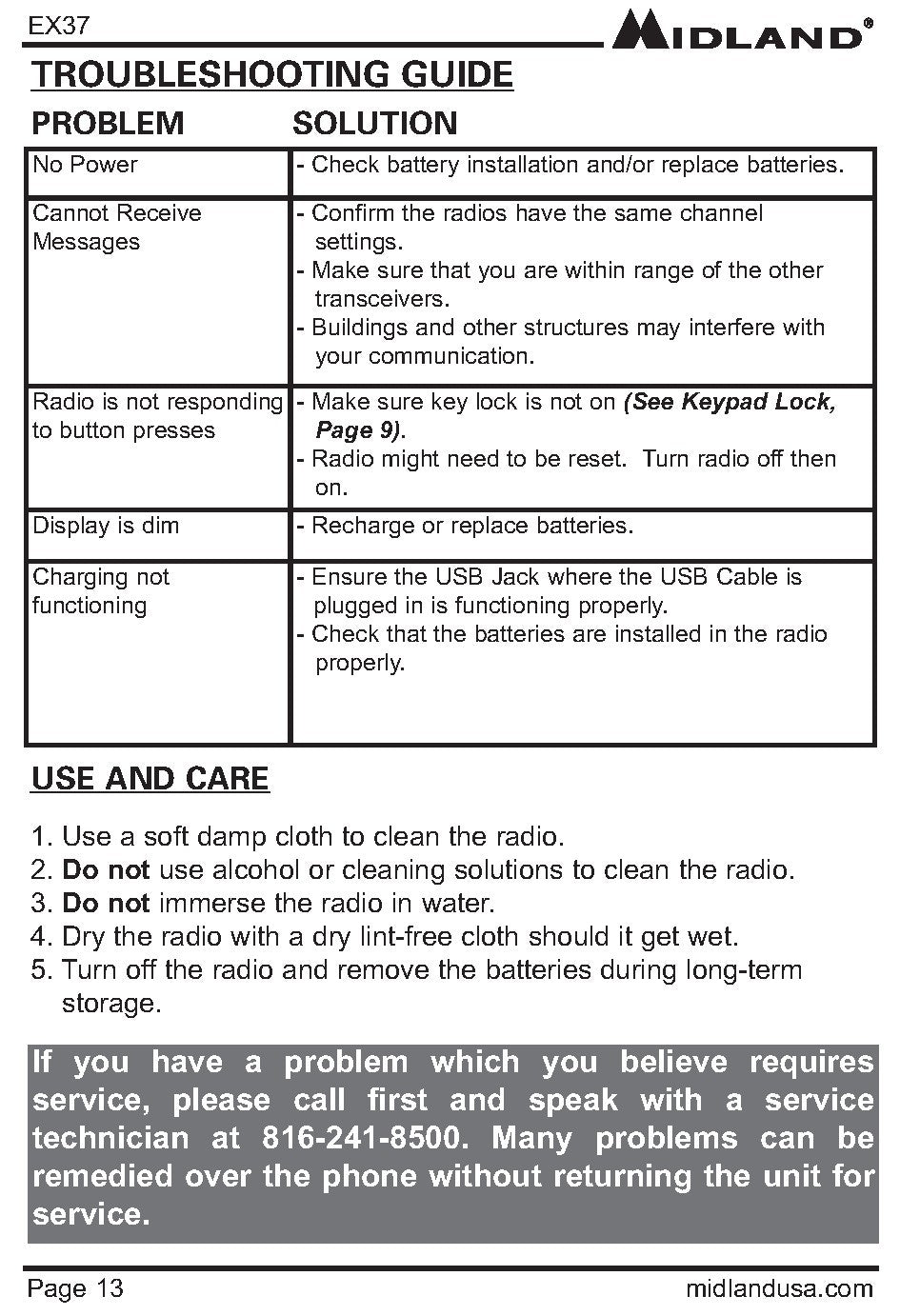 MIDLAND EX37 Two-Way Radio Owners Manual - STEEL WIRE BOUND - PROTECTIVE COVERS