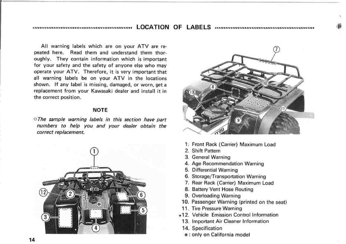KAWASAKI Bayou 300 All Terrain Vehicle Owners Manual 3 - WIRE BOUND - COVERS