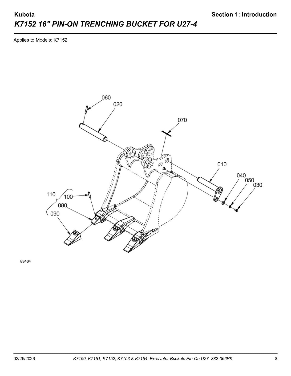 LAND PRIDE K71XX U27 K-series Excavator Buckets Parts Manual 2026 - WIRE BOUND