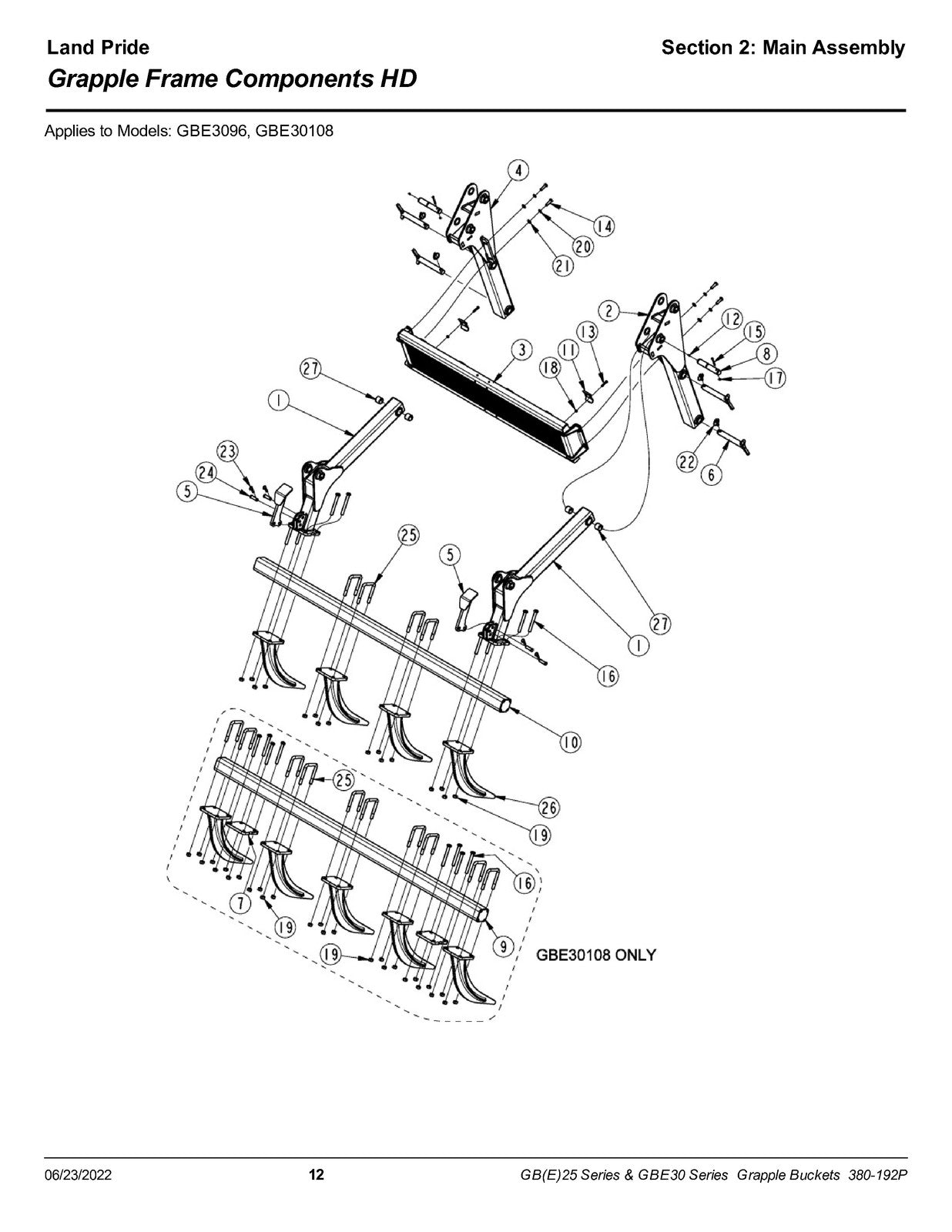 LAND PRIDE GB2596 Series Grapple Buckets Parts Manual 2022 - WIRE BOUND - COVERS