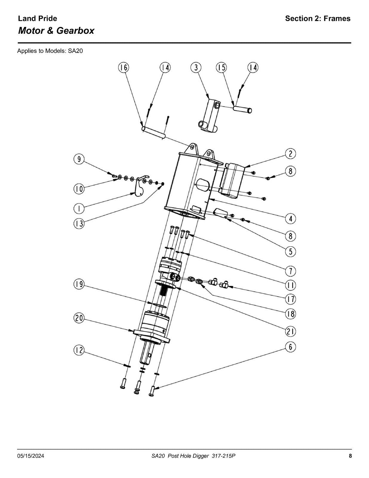 LAND PRIDE SA20 Series Post Hole Digger Parts Manual 2024 - WIRE BOUND - COVERS
