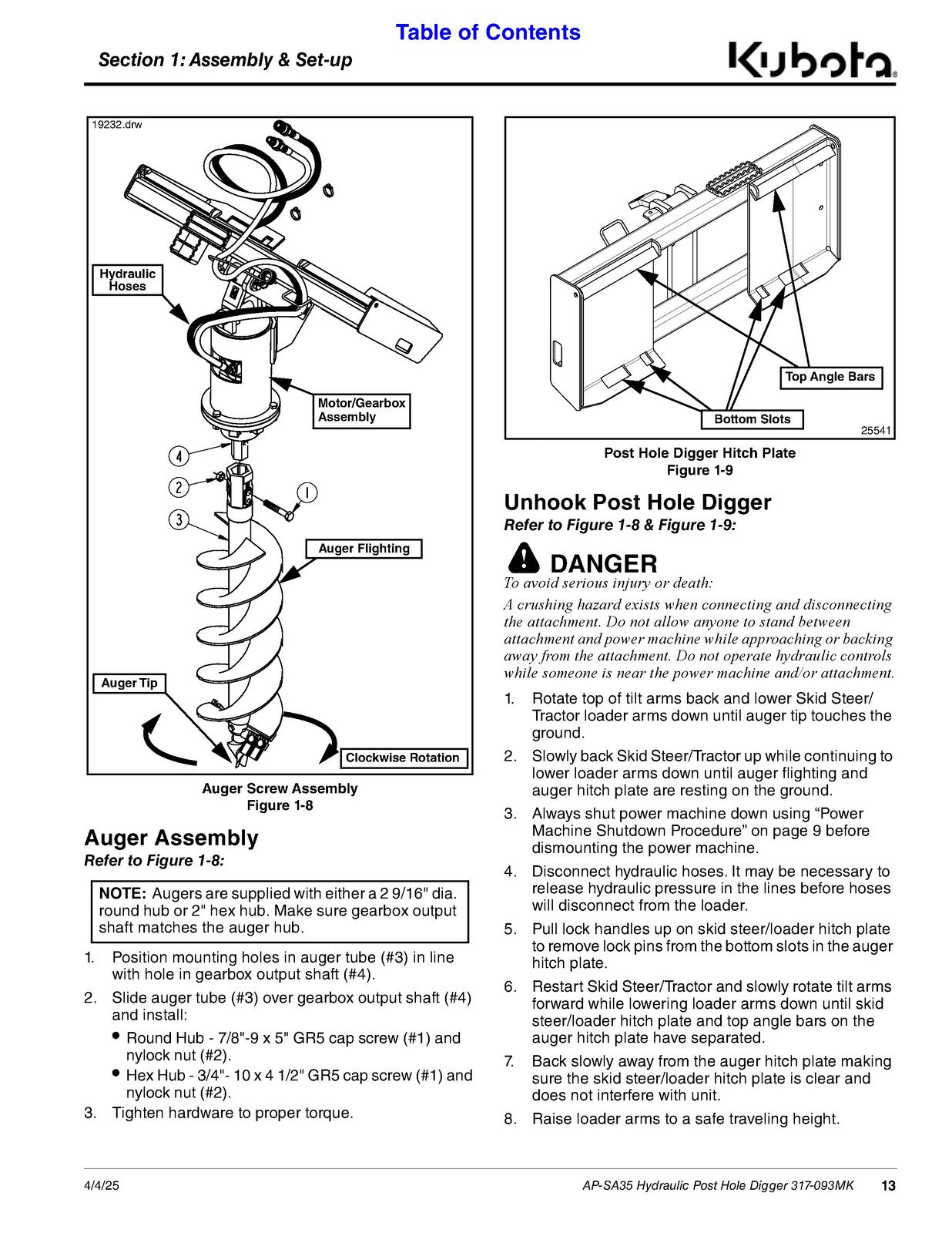 LAND PRIDE SA35 Series Post Hole Diggers Operators Manual - WIRE BOUND - COVERS