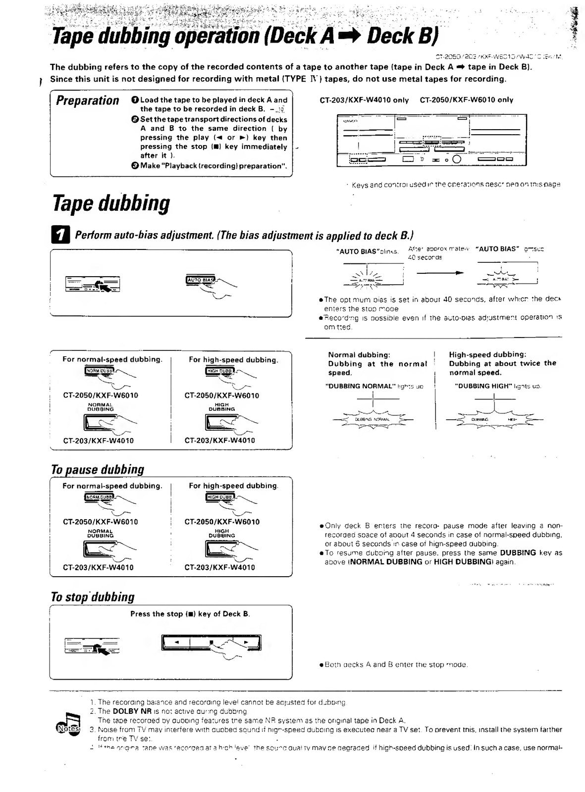 KENWOOD CT-203 2050 KXF-W4010 6010 Stereo Cassette Deck Instruction Manual