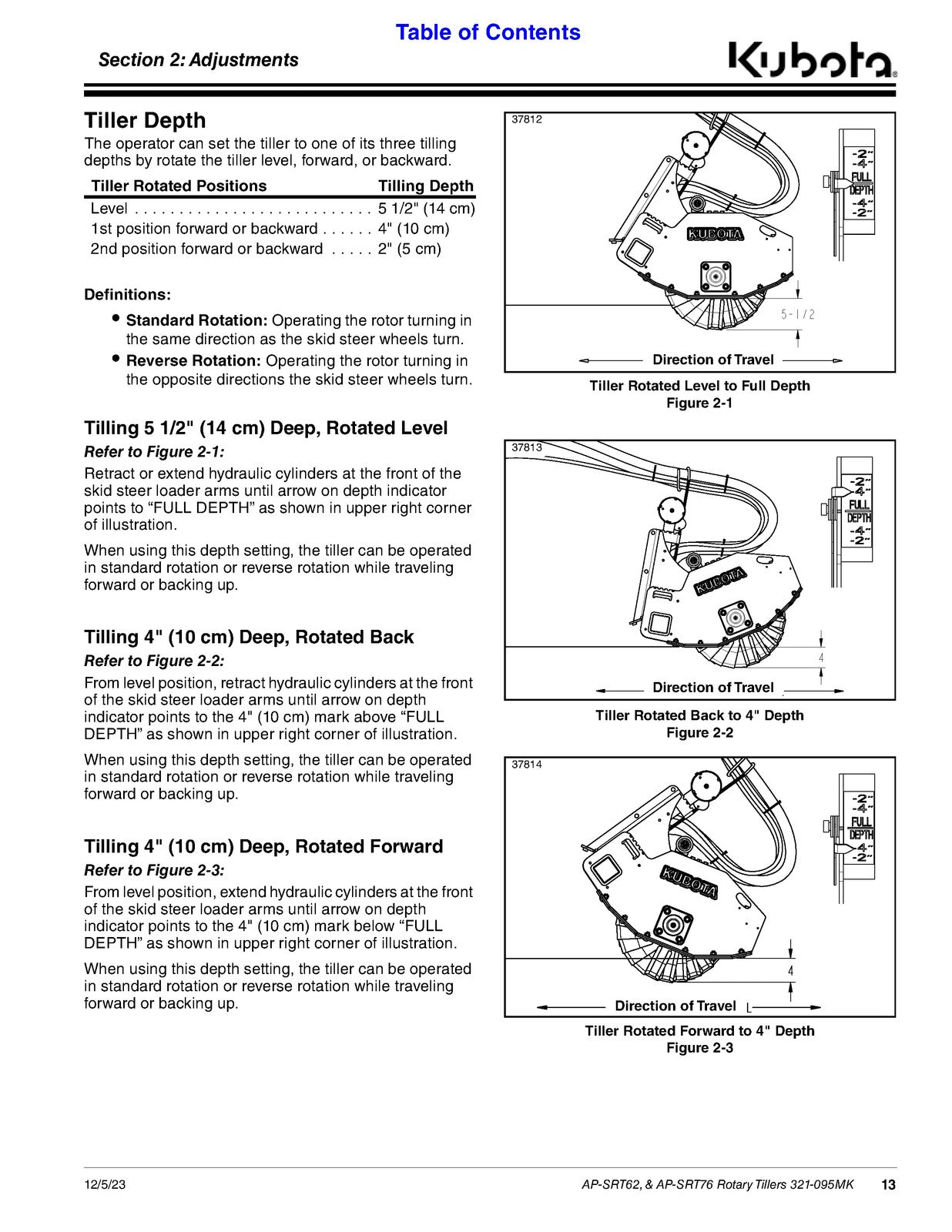 KUBOTA Land Pride AP-SRT62 AP-SRT76 Rotary Tiller Operators Manual - WIRE BOUND
