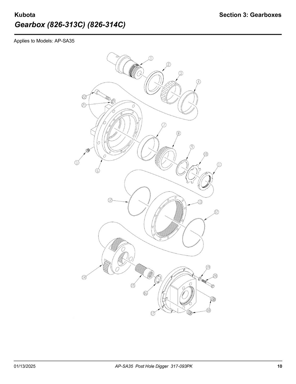 LAND PRIDE SA35 Series Post Hole Diggers Parts Manual 2025 - WIRE BOUND - COVERS
