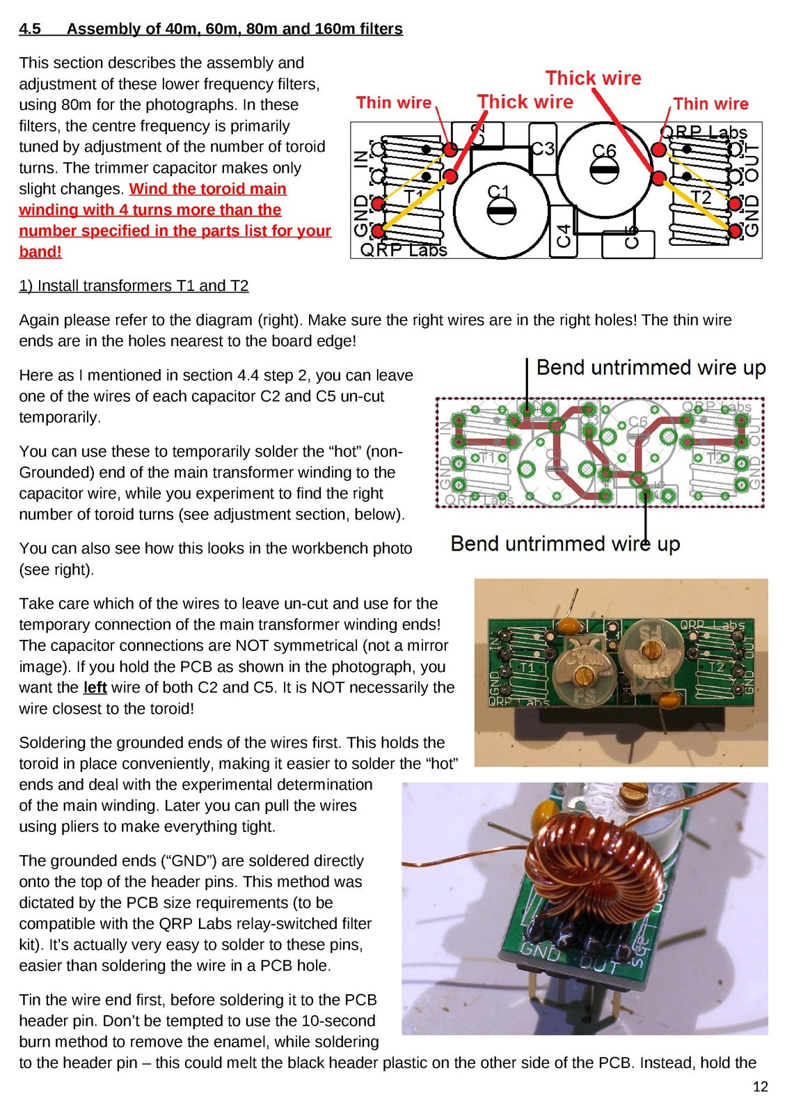 QRP LABS Band Pass Filter Kit Assembly Manual - STEEL WIRE BOUND - TOUGH COVERS